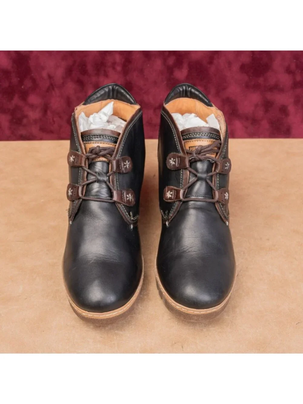 Pikolinos Women Maple Black Leather Lace-up Wedge Ankle Boots sz10US EUR41
